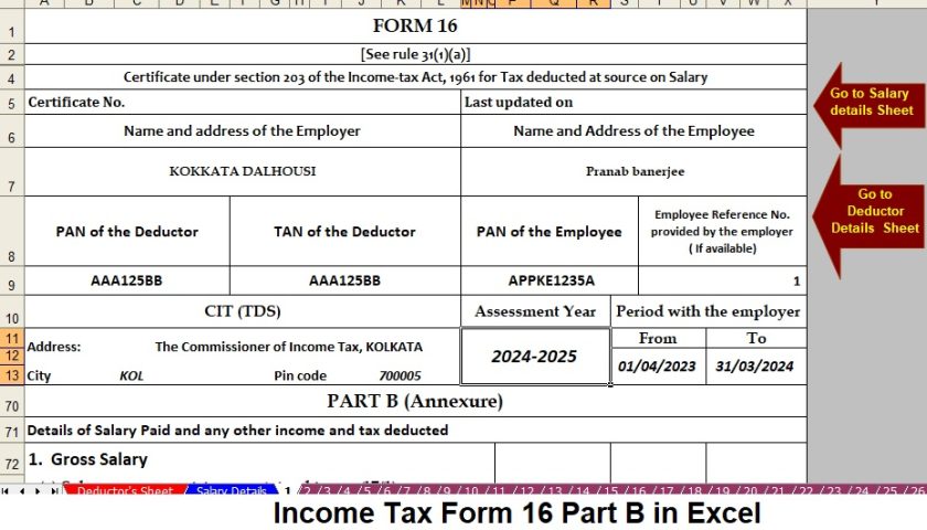 Download Automatic Excel Based Form 16 Part B for the Financial Year 2023-24