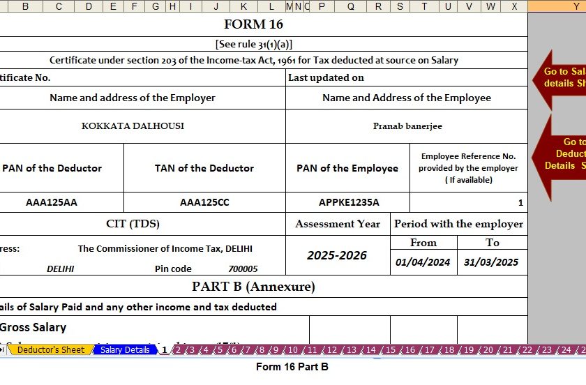 Download and Prepare at a Time 50 Employees Form 16 Part B and Form 16 Part A&B for Financial Year 2024-25 in Excel