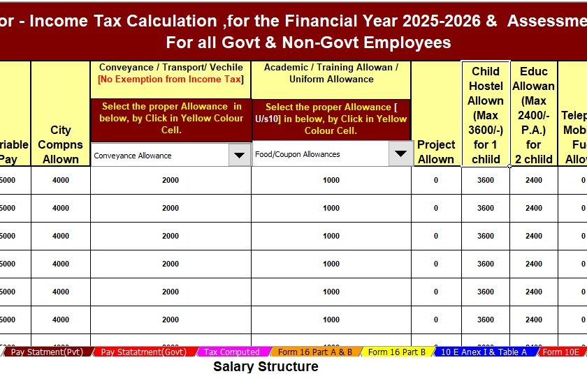 Download Automatic Income Tax Preparation Software with Form 10E in Excel for the Government and Non-Government Employees for the F.Y. 2025-26