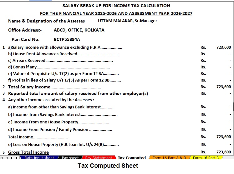 Download Automatic Income Tax Preparation Software in Excel for the Maharashtra State Employees for the F.Y. 2025–26 as per Budget 2025