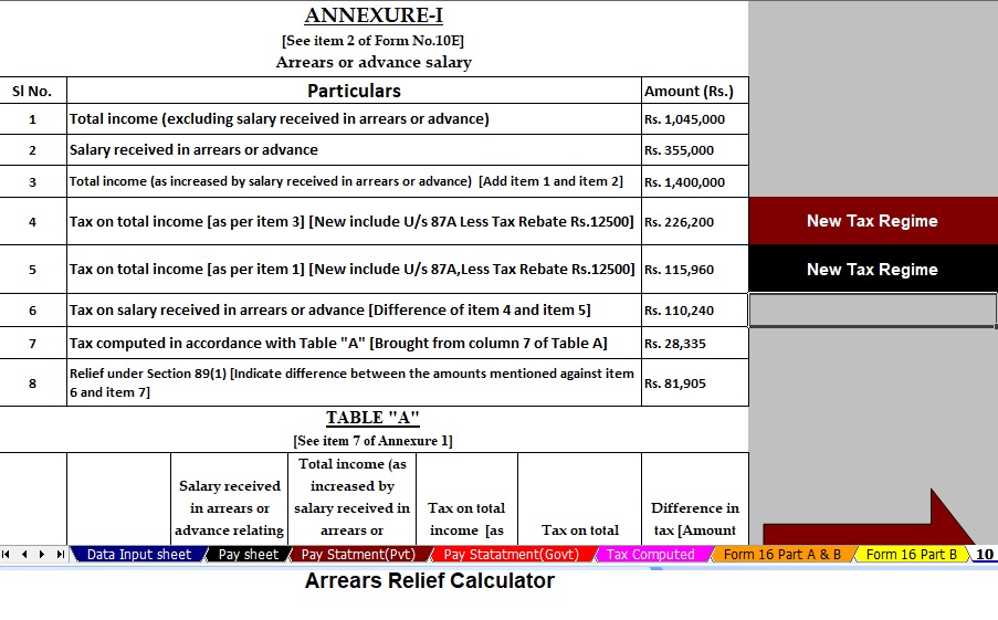 Download Income Tax Arrears Relief Calculator U/s 89(1) with Form 10E in Excel